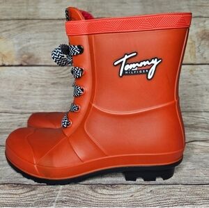 Tommy Hilfiger Tamar Red Lace Up Rain Boots